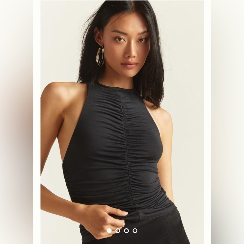 Anthropologie Black Ruched Keyhole Back Bodysuit